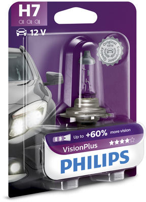 Автолампа галогенова 55W H7 12V 55W PX26D / VISIONPLUS - НА 60% ЗБІЛЬШЕНИЙ СВІТЛОВИЙ ПОТІК PHILIPS (12972VPB1) Philips фото 2