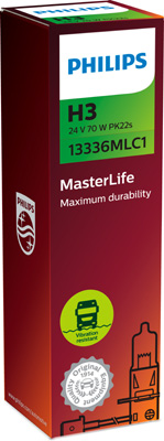 Автолампа галогенова 70W H3 24V 70W PK22S/MASTERLIFE PHILIPS (13336MLC1) Philips фото 2