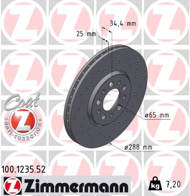 Диск гальмівний SPORT Z VW POLO IV ЛІФТБЕК (9A4, 9A2, 9N2, 9A6) 1.4 2002.09- ZIMMERMANN (100.1235.52) Zimmermann фото 2