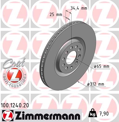 Диск гальмівний VW BORA I (1J2) 1.6 1998.10-2013.12 ZIMMERMANN (100.1240.20) Zimmermann фото 2