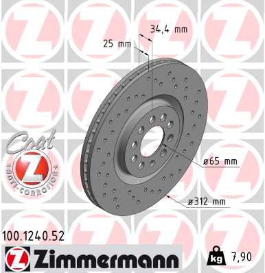 Диск гальмівний SPORT Z VW BORA I (1J2) 1.6 1998.10-2013.12 ZIMMERMANN (100.1240.52) Zimmermann фото 2
