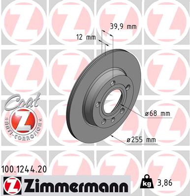 Диск гальмівний AUDI A4 B6 (8E2) 2.0 2000.11-2005.12 ZIMMERMANN (100.1244.20) Zimmermann фото 2