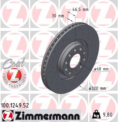 Диск гальмівний SPORT Z AUDI A6 C5 AVANT (4B5) 2.5 1997.11-2005.01 ZIMMERMANN (100.1249.52) Zimmermann фото 2