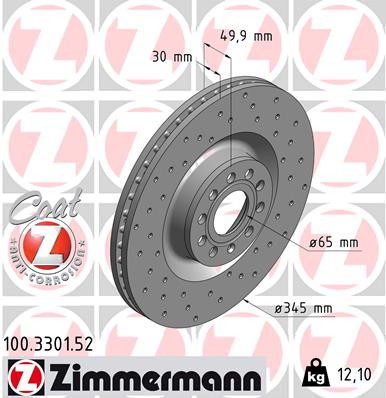 Диск тормозной SPORT Z VW PASSAT B6 VARIANT (3C5) 1.9 2005.08-2011.11 ZIMMERMANN (100.3301.52) Zimmermann фото 2