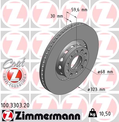 Диск гальмівний AUDI A8 D3 (4E2, 4E8) 3.0 2002.10-2010.12 ZIMMERMANN (100.3303.20) Zimmermann фото 2
