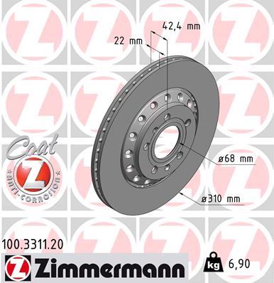 Диск гальмівний AUDI A8 D3 (4E2, 4E8) 4.2 2002.10-2010.12 ZIMMERMANN (100.3311.20) Zimmermann фото 2
