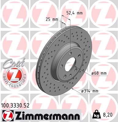 Диск гальмівний SPORT Z AUDI A4 B8 (8K2) 2.0 2007.08-2016.09 ZIMMERMANN (100.3330.52) Zimmermann фото 2