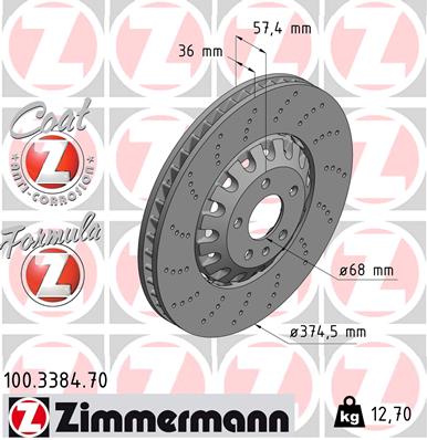 Диск гальмівний FORMULA Z AUDI A5 (F53, F5P) 2.9 2016.06- ZIMMERMANN (100.3384.70) Zimmermann фото 2