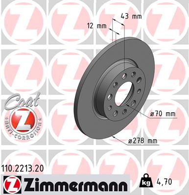 Диск гальмівний ALFA ROMEO 159 (939_) 2.2 2005.06-2012.12 ZIMMERMANN (110.2213.20) Zimmermann фото 2