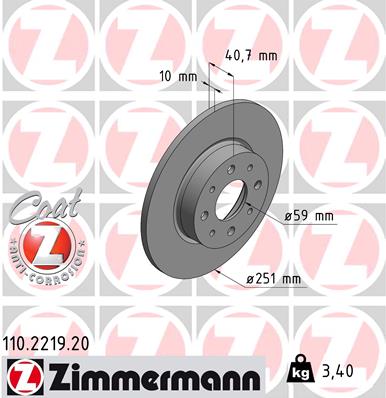 Диск гальмівний ALFA ROMEO MITO (955_) 1.3 2008.08-2018.10 ZIMMANN (110.2219.20) Zimmermann фото 2
