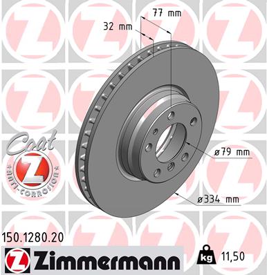 Диск гальмівний BMW 7 (E38) 5.4 1994.03-2001.11 ZIMMERMANN (150.1280.20) Zimmermann фото 2