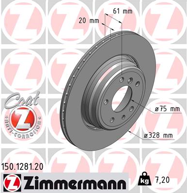 Диск гальмівний BMW 7 (E38) 5.4 1994.03-2001.11 ZIMMERMANN (150.1281.20) Zimmermann фото 2
