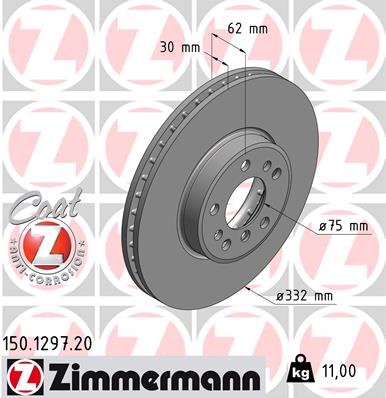 Диск гальмівний BMW X5 (E53) 3.0 2000.01-2006.12 ZIMMERMANN (150.1297.20) Zimmermann фото 2
