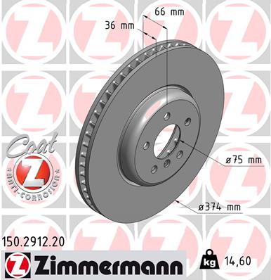 Диск гальмівний Лівий BMW 7 (F01, F02, F03, F04) 3.0 2008.02-2015.12 ZIMMERMANN (150.2912.20) Zimmermann фото 2