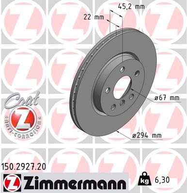 Диск гальмівний MINI MINI CLUBMAN (F54) 1.5 2014.11- ZIMMERMANN (150.2927.20) Zimmermann фото 2