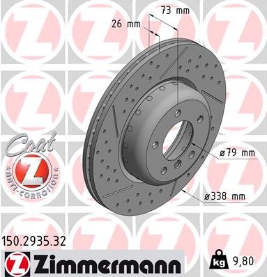 Диск гальмівний BMW 1 (E87) 116 I 2004.06-2011.06 ZIMMERMANN (150.2935.32) Zimmermann фото 2