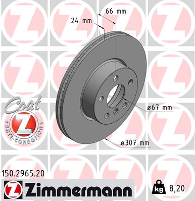 Диск гальмівний BMW 3 (G20, G80, G28) 2.0 2018.11- ZIMMERMANN (150.2965.20) Zimmermann фото 2