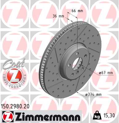 Диск гальмівний Лівий BMW 3 (G20, G80, G28) 2.0 2018.11- ZIMMERMANN (150.2980.20) Zimmermann фото 2