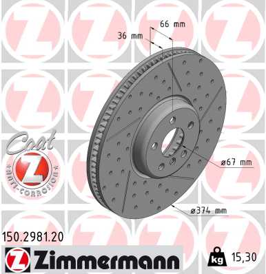 Диск гальмівний ПРАВИЙ BMW 3 (G20, G80, G28) 2.0 2018.11- ZIMMERMANN (150.2981.20) Zimmermann фото 2