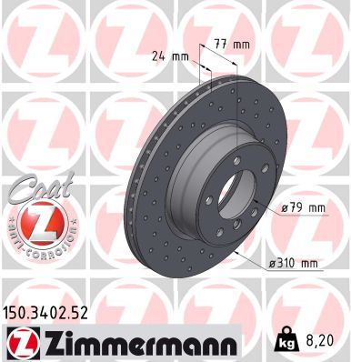 Диск гальмівний SPORT Z BMW 5 (E60) 2.012.12-2010.03 ZIMMERMANN (150.3402.52) Zimmermann фото 2