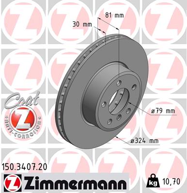 Диск гальмівний BMW 7 (E65, E66, E67) 3.0 2001.07-2009.12 ZIMMERMANN (150.3407.20) Zimmermann фото 2