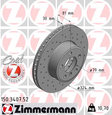Диск гальмівний SPORT Z BMW 7 (E65, E66, E67) 3.0 2001.07-2009.12 ZIMMERMANN (150.3407.52) Zimmermann фото 2