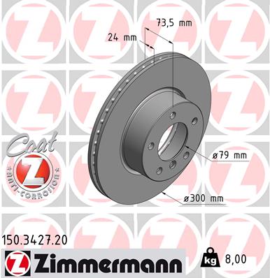 Диск гальмівний BMW 3 TOURING (E91) 2.0 2004.12-2012.12 ZIMMERMANN (150.3427.20) Zimmermann фото 2