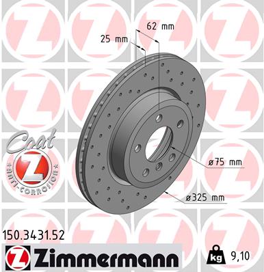 Диск тормозной SPORT Z BMW X3 (E83) 2.0 2003.01-2011.12 ZIMMERMANN (150.3431.52) Zimmermann фото 2