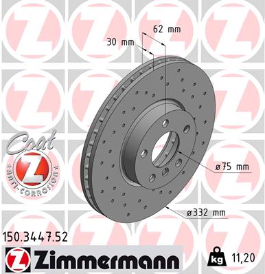 Диск гальмівний (передній) BMW X5 (E70) 06-13/X6 (E71/E72) 07-14 (332x30) (з отворами) (вент.) Zimmermann фото 9