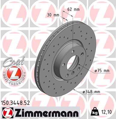Диск гальмівний (передній) BMW X5 (E70/F15/F85)/X6 (E71/E72/F16/F86) 07- (348x30) (з отворами (вент.) Zimmermann фото 9