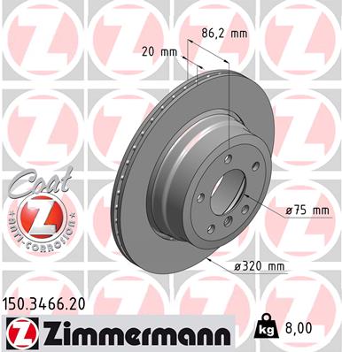 Диск гальмівний BMW 5 (E60) 2.5 2001.12-2010.03 ZIMMERMANN (150.3466.20) Zimmermann фото 2