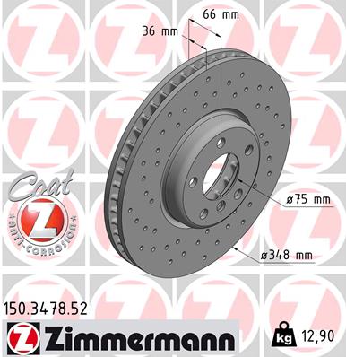 Диск гальмівний SPORT Z ЛОВИЙ BMW 5 (F10) 2.0 2009.01-2016.10 ZIMMERMANN (150.3478.52) Zimmermann фото 2