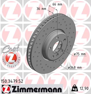 Диск гальмівний SPORT Z ПРАВИЙ BMW 5 (F10) 2.0 2009.01-2016.10 ZIMMERMANN (150.3479.52) Zimmermann фото 2