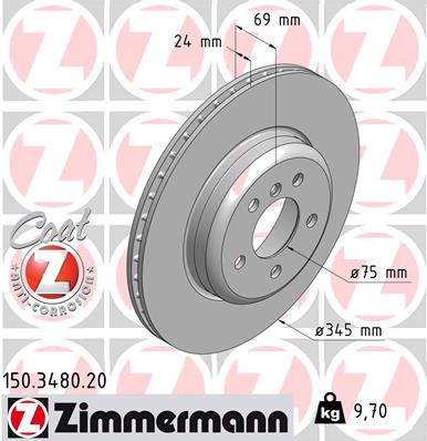 Диск гальмівний (задній) BMW 5 (F10/F11)/6 (F06/F13)/ 7 (F01-04) 09- (345x24) (з покриттям) (вент.) Zimmermann фото 9