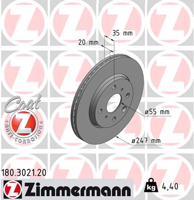 Диск гальмівний PEUGEOT 107 (PM_, PN_) 1.0 2005.06-2014.05 ZIMMERMANN (180.3021.20) Zimmermann фото 2