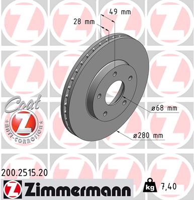 Диск гальмівний NISSAN MAXIMA/MAXIMA QX V (A33) 2.0 1999.04-2003.11 ZIMMERMANN (200.2515.20) Zimmermann фото 2