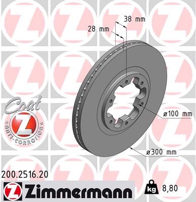 Диск тормозной NISSAN PICK UP (D22) 2.5 1997.01- ZIMMERMANN (200.2516.20) Zimmermann фото 2
