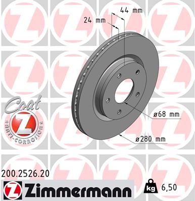 Диск гальмівний NISSAN JUKE (F15) 1.6 2010.06-2019.12 ZIMMERMANN (200.2526.20) Zimmermann фото 2