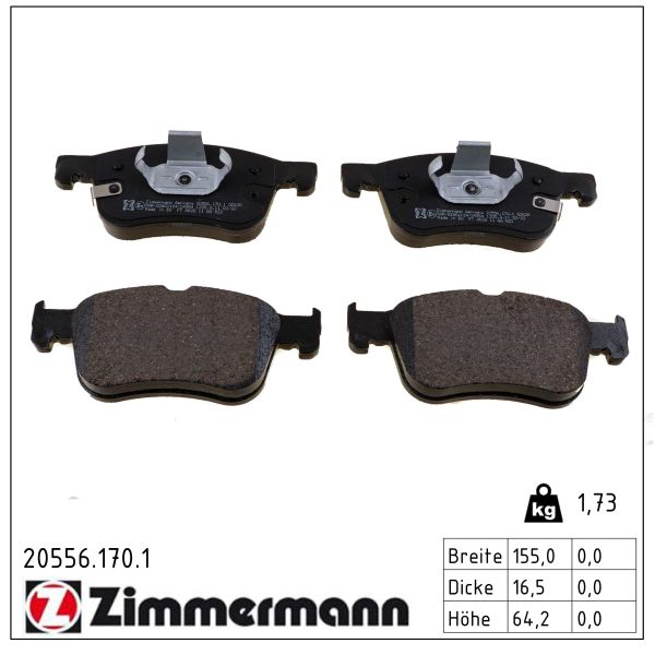 Колодки гальмівні дискові (комплект 4 шт) FORD KUGA III (DFK) 1.5 2019.07- ZIMMERMANN (20556.170.1) Zimmermann фото 2
