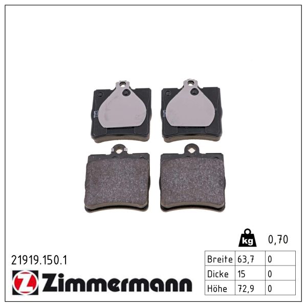 Колодки гальмівні дискові MB E-CLASS (W210) 2.0 1995.06-2003.08 ZIMMERMANN (21919.150.1) Zimmermann фото 2