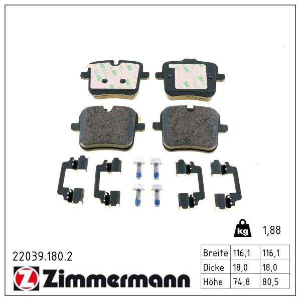 Колодки гальмівні дискові (комплект 4 шт) BMW X5 (G05, F95) 3.0 2018.08- ZIMMERMANN (22039.180.2) Zimmermann фото 12