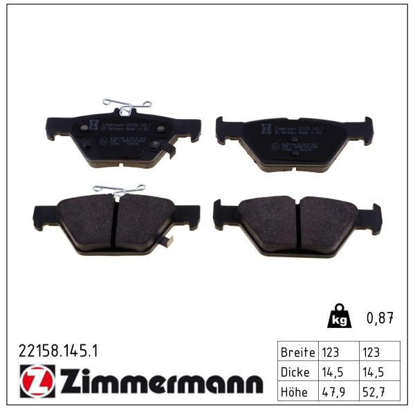 Колодки гальмівні дискові SUBARU OUTBACK (BS) 2.5 AWD (BS9) 2015.03- ZIMMERMANN (22158.145.1) Zimmermann фото 2