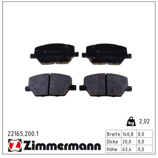 Колодки гальмівні дискові FIAT 500X (334_) 1.3 D MULTIJET (334AXH1A) 2014.11- ZIMMERMANN (22165.200.1) Zimmermann фото 2