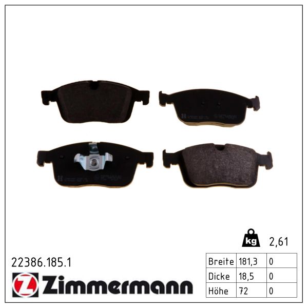 Колодки гальмівні дискові VOLVO XC60 I ДЖІП (156) 2.4 2008.05-2017.12 ZIMMERMANN (22386.185.1) Zimmermann фото 2
