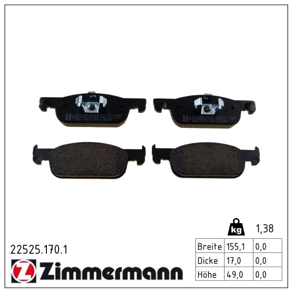 Колодки гальмівні дискові DACIA SANDERO II 1.2 2012.10- ZIMMERMANN (22525.170.1) Zimmermann фото 2