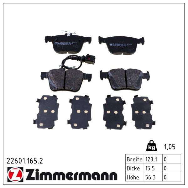 Колодки гальмівні дискові AUDI A3 SPORTBACK (8VA, 8VF) 2.5 2012.09-2020.10 ZIMMERMANN (22601.165.2) Zimmermann фото 2