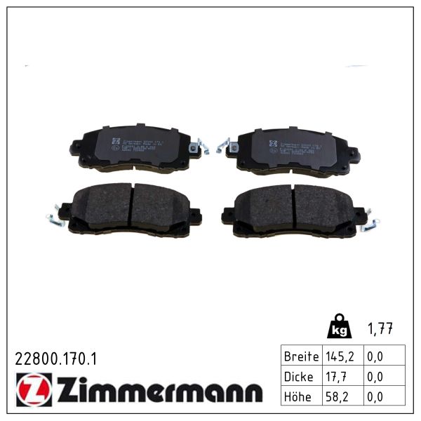 Колодки гальмівні дискові SUBARU OUTBACK (BS) 2.5 2014.10- ZIMMERMANN (22800.170.1) Zimmermann фото 2