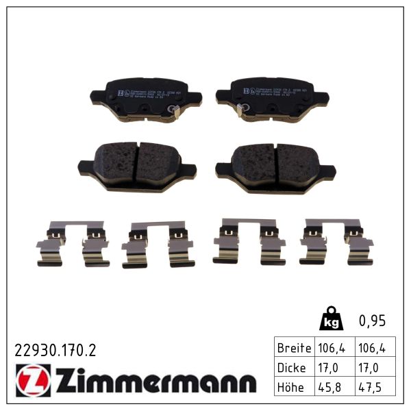 Колодки гальмівні дискові (комплект 4 шт) CHEVROLET TRAX 1.4 2012.12- ZIMMERMANN (22930.170.2) Zimmermann фото 2