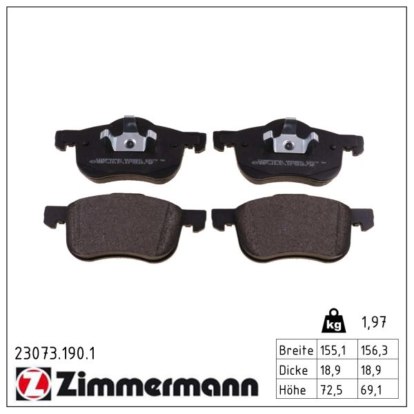 Колодки гальмівні дискові VOLVO XC70 I CROSS COUNTRY (295) 2.5 1997.10-2007.10 ZIMMERMANN (23073.190.1) Zimmermann фото 2