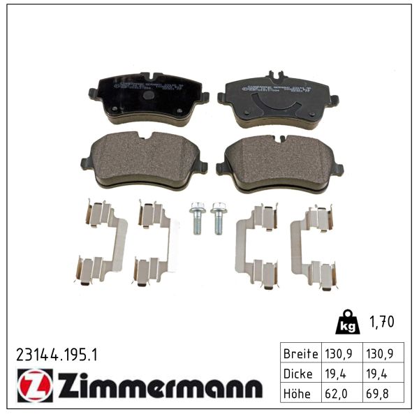 Колодки гальмівні дискові MB C-CLASS КУПЕ (CL203) 2.0 2001.03-2011.06 ZIMMERMANN (23144.195.1) Zimmermann фото 2